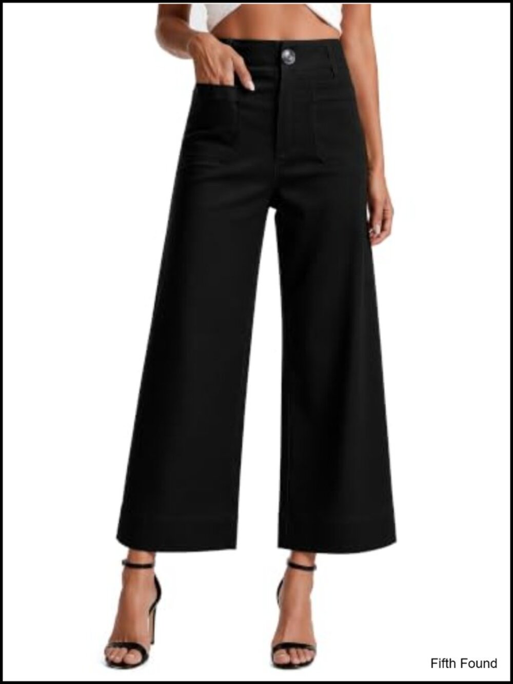 High Waisted Cropped Wide Leg Pants with Pockets Stretch Casual Work